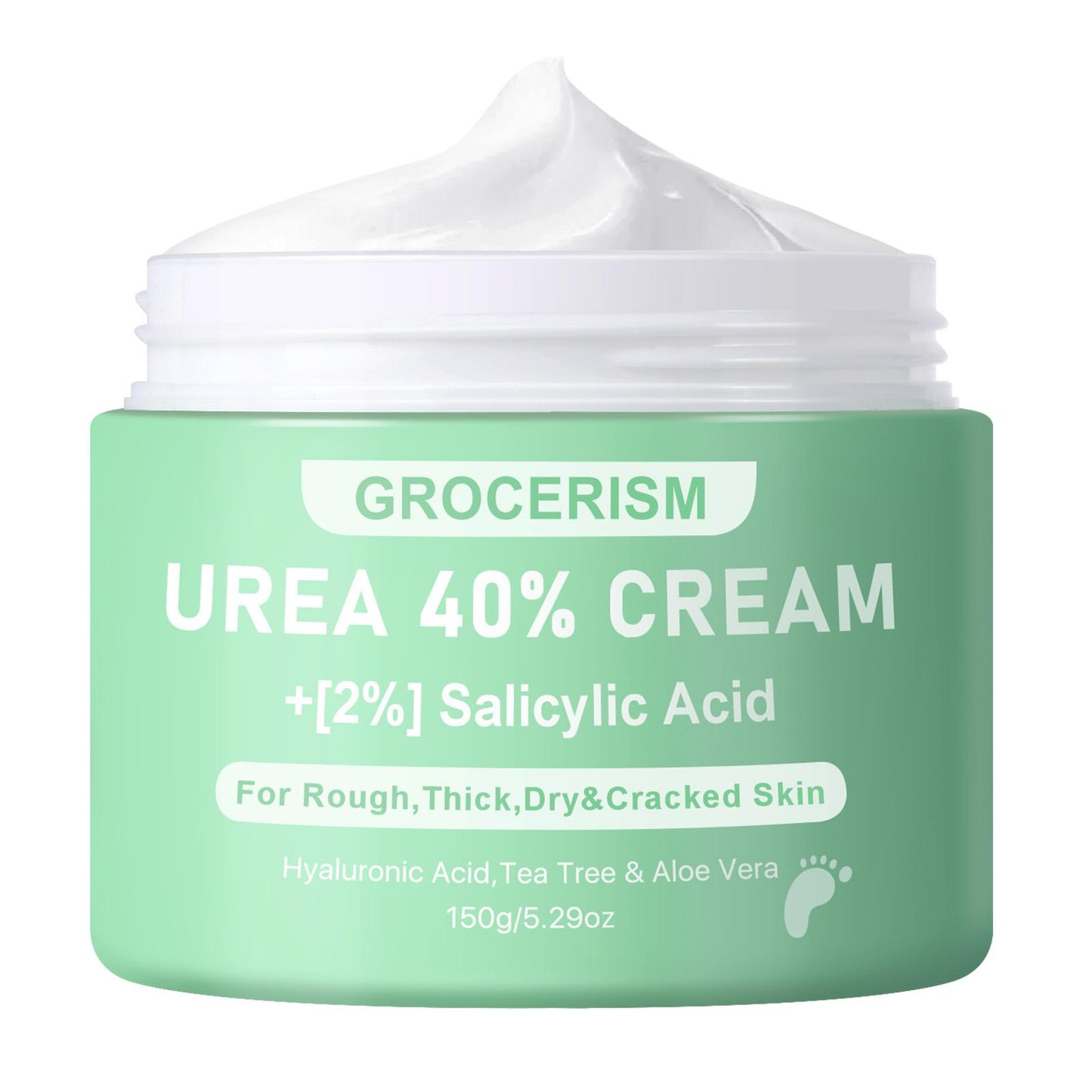 Grocerism Urea Cream 40 Percent For Feet Plus 2% Salicylic Acid 5.29 oz, Foot Cream and Hand Cream Maximum Strength with Hyaluronic Acid, Tea Tree, and Aloe Vera For Deep Moisturizes, Callus Remover and Soften All Skin Types, Hydrating