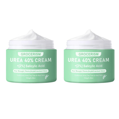 Grocerism Urea Cream 40 Percent For Feet Plus 2% Salicylic Acid 5.29 oz, Foot Cream and Hand Cream Maximum Strength with Hyaluronic Acid, Tea Tree, and Aloe Vera For Deep Moisturizes, Callus Remover and Soften All Skin Types, Hydrating