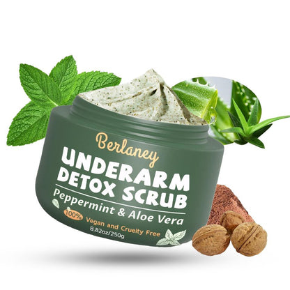 Body Scrub and Armpit Detox Scrub 8.8 oz with Peppermint, Aloe Vera and Walnut Shell Powder, Underarm Scrub Helps on Removing Odor, Deep Cleanse, for Legs, Knee, Feet, Hands, Whole Body, Native Deodorant