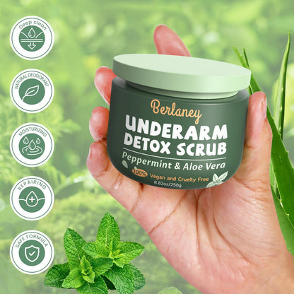 Body Scrub and Armpit Detox Scrub 8.8 oz with Peppermint, Aloe Vera and Walnut Shell Powder, Underarm Scrub Helps on Removing Odor, Deep Cleanse, for Legs, Knee, Feet, Hands, Whole Body, Native Deodorant